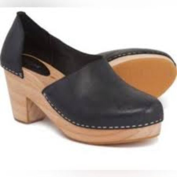 Free People Monroe Clog Shoes Black Leather SZ 38 US 7.5 Swedish Style Boho
